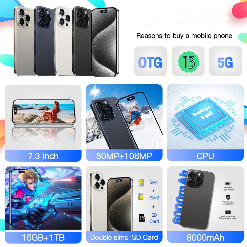 New Original phones 15 Pro Max Smartphones For 15Pro Max 16GB+1TB 5G Dual SIM Cellphone Mobile Phone